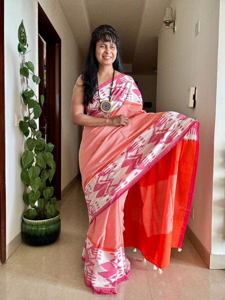 Woven double Ikkat Pochampally Cotton saree