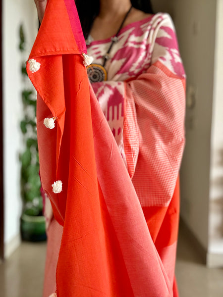 Woven double Ikkat Pochampally Cotton saree