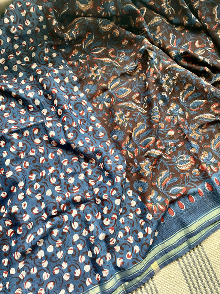 Cotton hand block printed saree with zari border