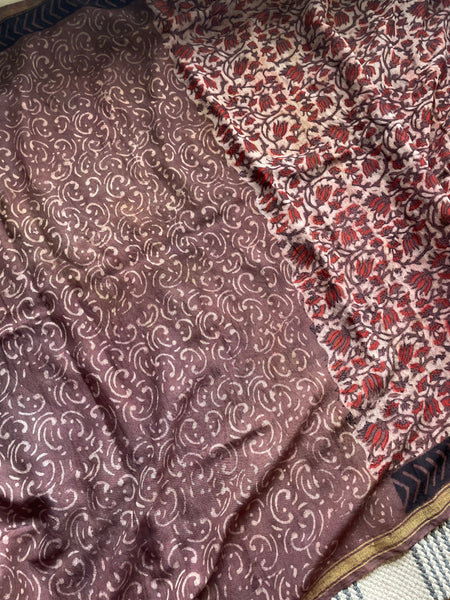 Cotton hand block printed saree with zari border