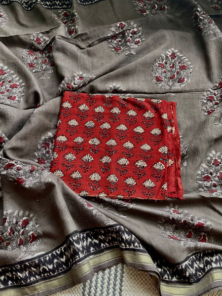 Cotton hand block printed saree with zari border