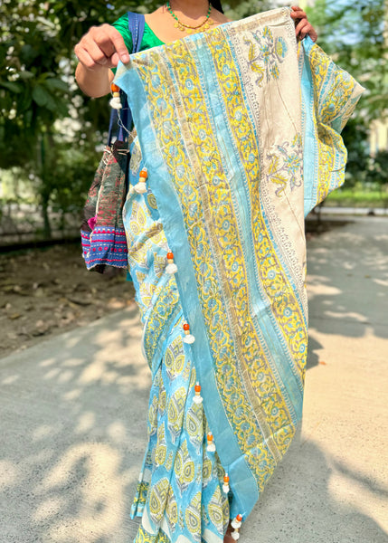 Chanderi Blockprinted Cotton Silk Saree