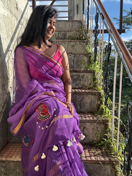 रंगमंच - Embroidered Pallu Kota Saree- Purple