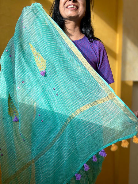 रंगमंच - Embroidered Pallu Kota Saree- Sea Green