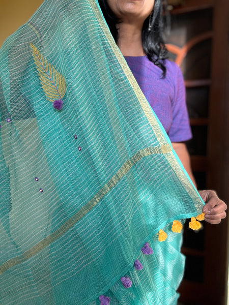 रंगमंच - Embroidered Pallu Kota Saree- Sea Green