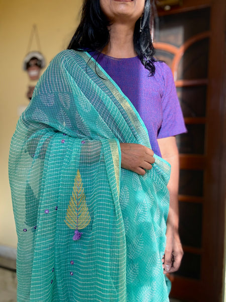 रंगमंच - Embroidered Pallu Kota Saree- Sea Green