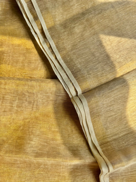 Handwoven Cream Metallic Linen Saree