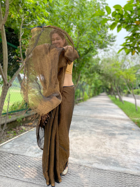 Handwoven Black & Golden Metallic Linen Saree- NO Blouse piece