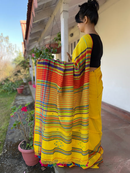 yellow woven handloom cotton saree