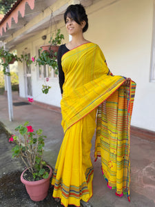 yellow woven handloom cotton saree