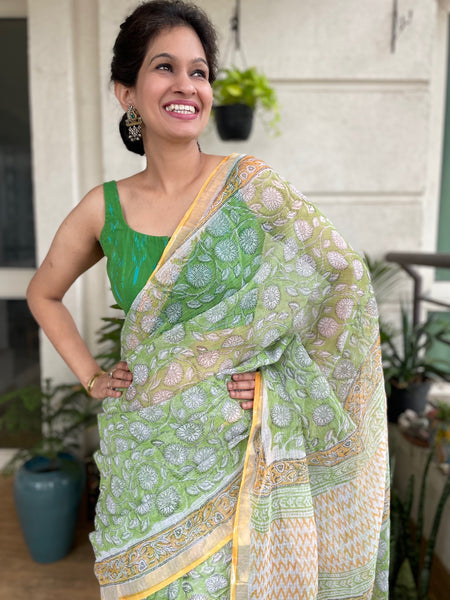 Soft Kota Doria cotton saree with Zari