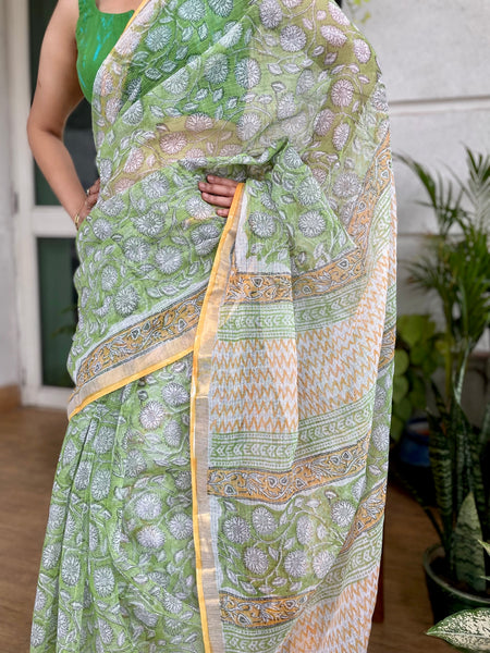 Soft Kota Doria cotton saree with Zari