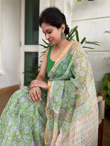 Soft Kota Doria cotton saree with Zari
