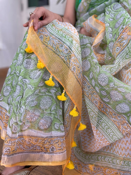 Soft Kota Doria cotton saree with Zari