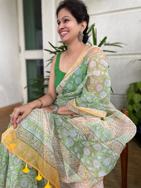 Soft Kota Doria cotton saree with Zari