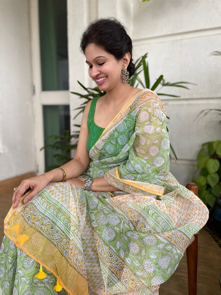 Soft Kota Doria cotton saree with Zari