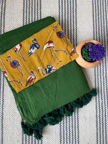 Plain Mul Cotton Saree - Bottle Green ( dark green )