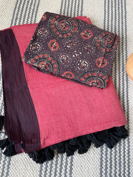 Plain Mul Cotton Saree - Rose pink ( dusty pink )