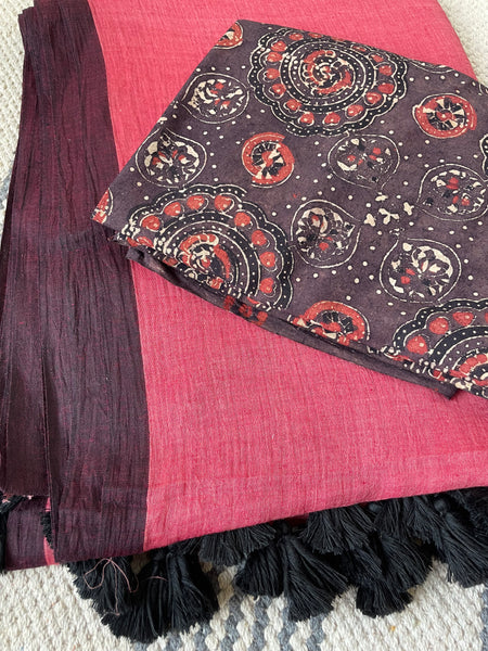 Plain Mul Cotton Saree - Rose pink ( dusty pink )