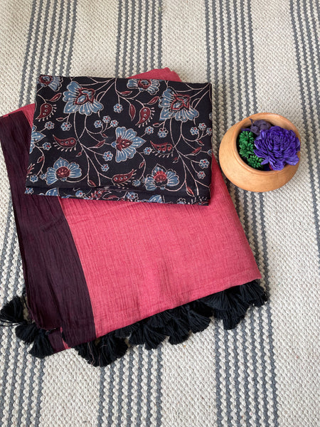 Plain Mul Cotton Saree - Rose pink ( dusty pink )