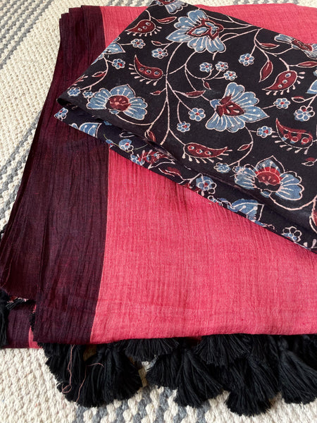 Plain Mul Cotton Saree - Rose pink ( dusty pink )
