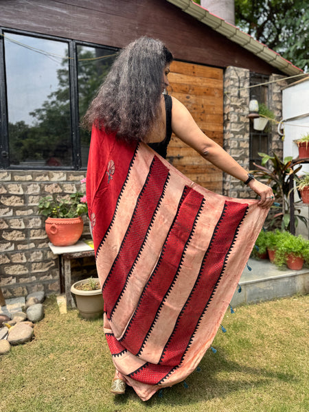 Ajrakh naturally dyed modal silk saree