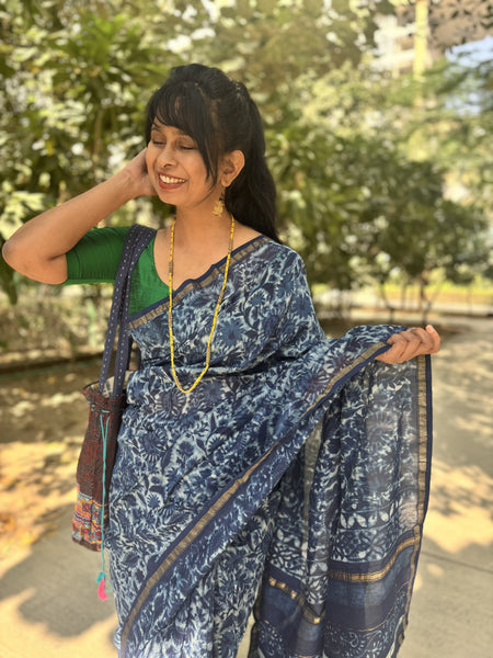 Chanderi Blockprinted Cotton Silk Saree