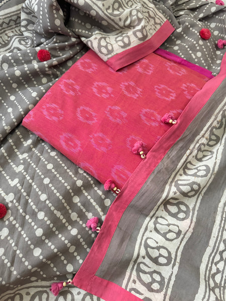 Dabu Mul cotton hand block printed saree with patchwork