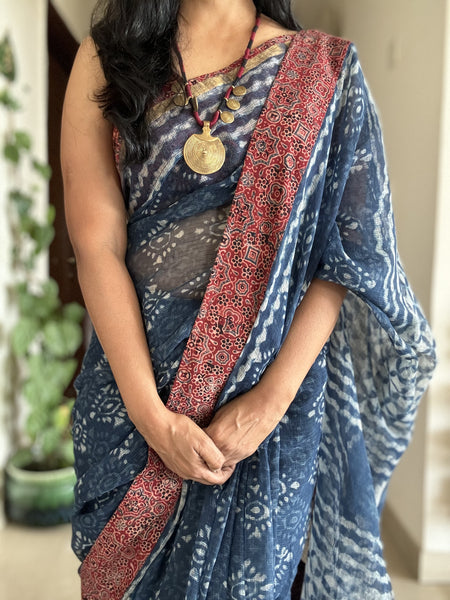 BEST SELLER - kota doria cotton saree with patchwork border