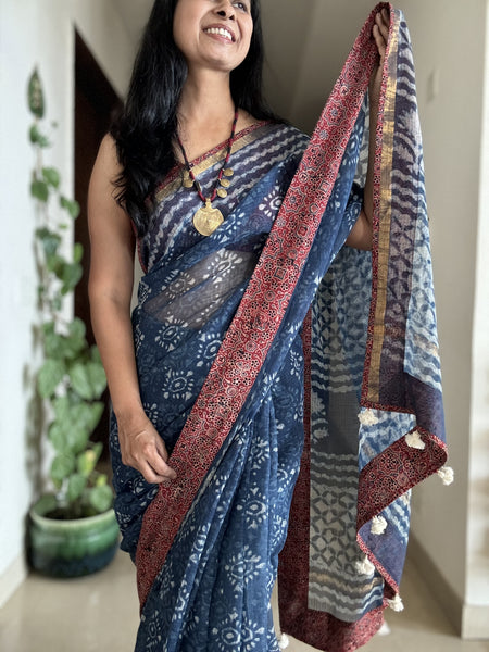BEST SELLER - kota doria cotton saree with patchwork border