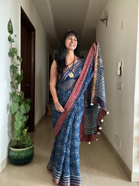 BEST SELLER - kota doria cotton saree with patchwork border