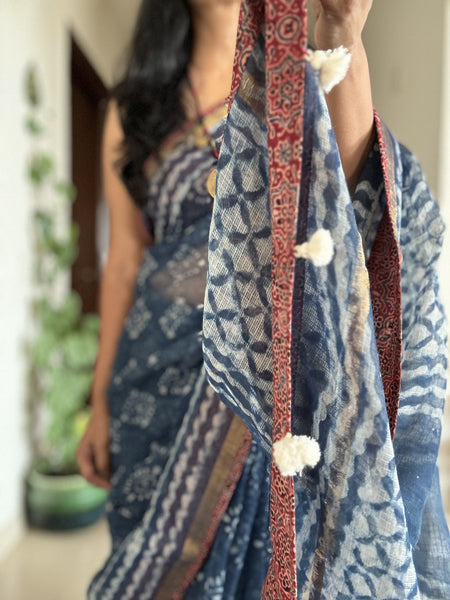 BEST SELLER - kota doria cotton saree with patchwork border