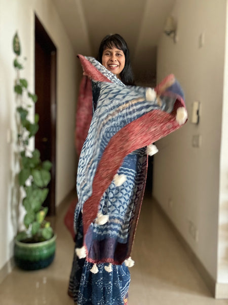 BEST SELLER - kota doria cotton saree with patchwork border