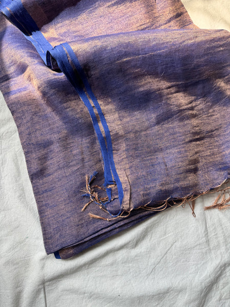 Handwoven gold zari linen saree - No blouse Piece