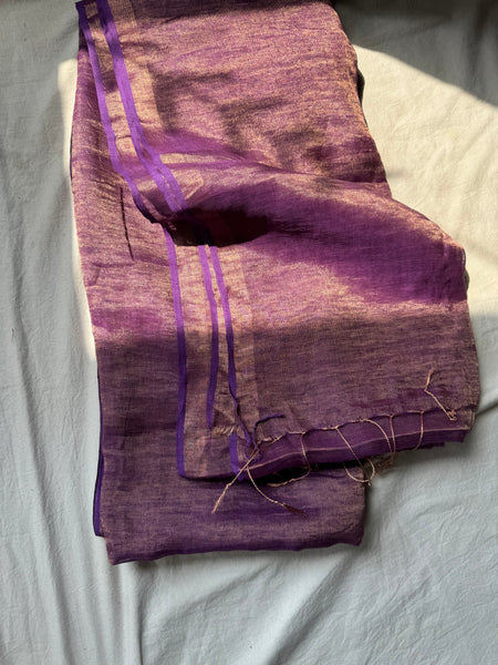 Handwoven gold zari linen saree - No blouse Piece