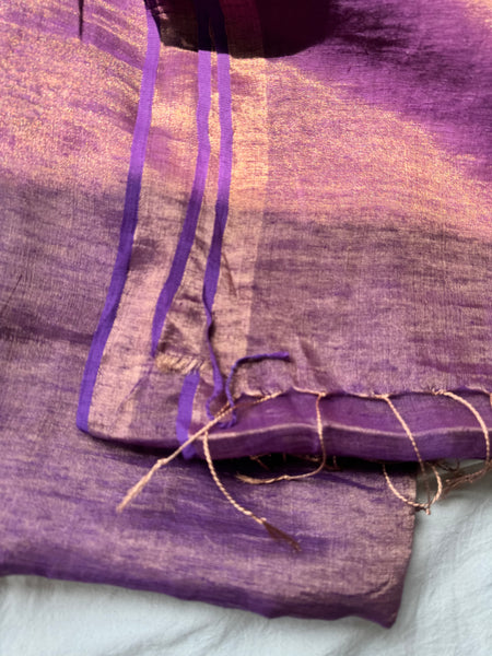 Handwoven gold zari linen saree - No blouse Piece