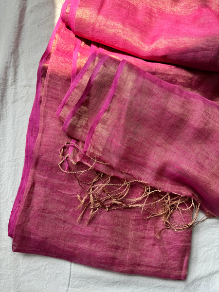 Handwoven gold zari linen saree - No blouse Piece