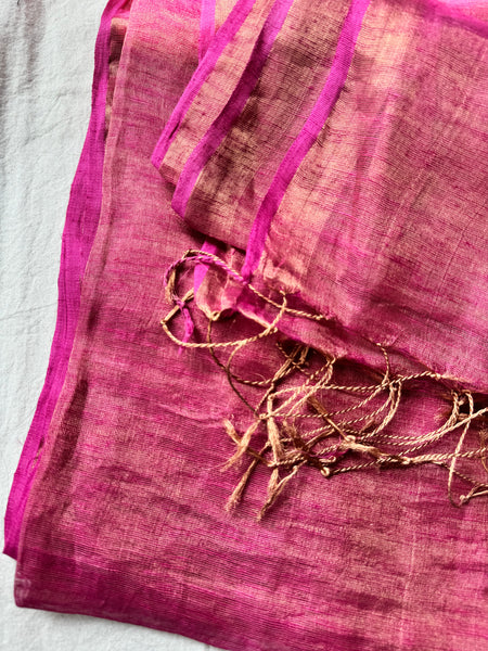 Handwoven gold zari linen saree - No blouse Piece