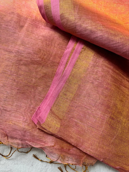 Handwoven Metallic Linen Saree - with blouse piece