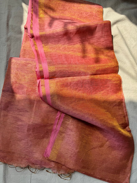 Handwoven Metallic Linen Saree - with blouse piece
