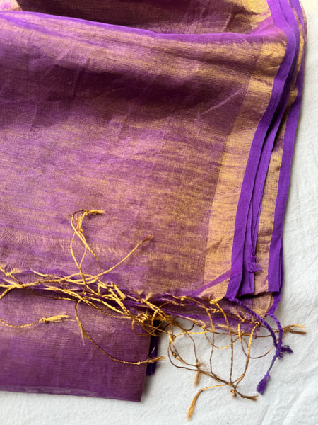 Handwoven gold zari linen saree - With blouse Piece