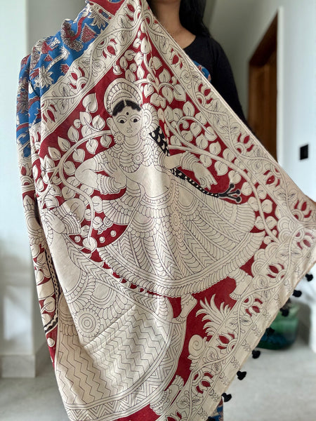 Kalamkari - Printed Bangalore Silk Saree - Blue