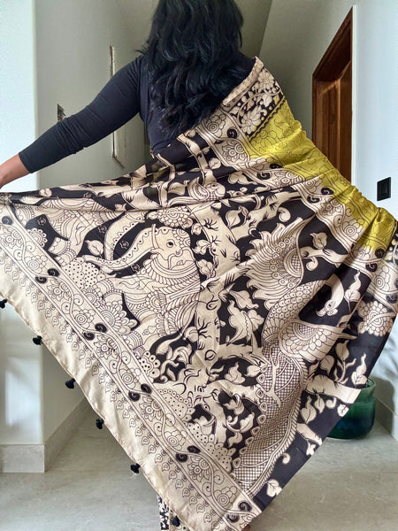 Kalamkari - Printed Bangalore Silk Saree - Green