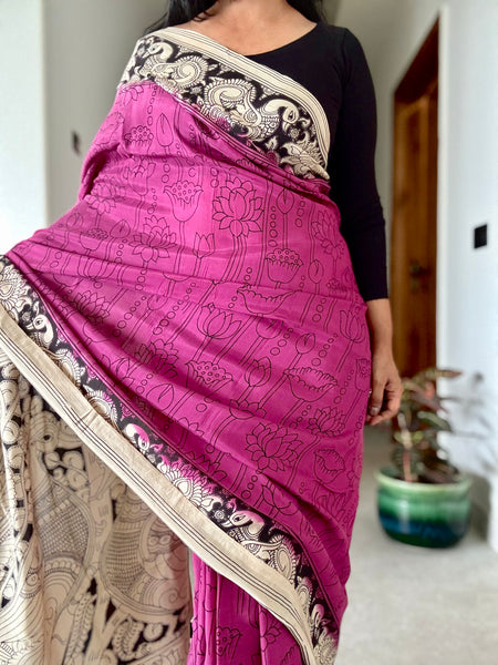 Kalamkari - Printed Bangalore Silk Saree - purple
