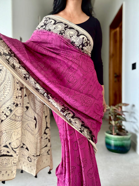 Kalamkari - Printed Bangalore Silk Saree - purple