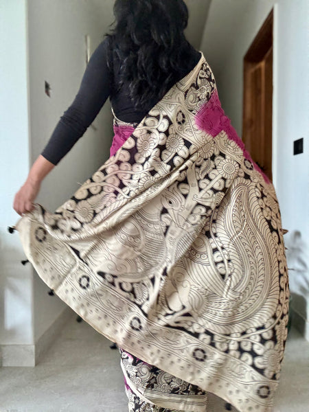 Kalamkari - Printed Bangalore Silk Saree - purple