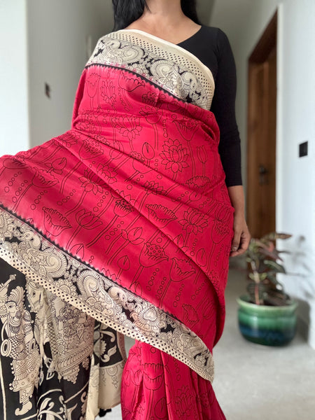 Kalamkari - Printed Bangalore Silk Saree - Red