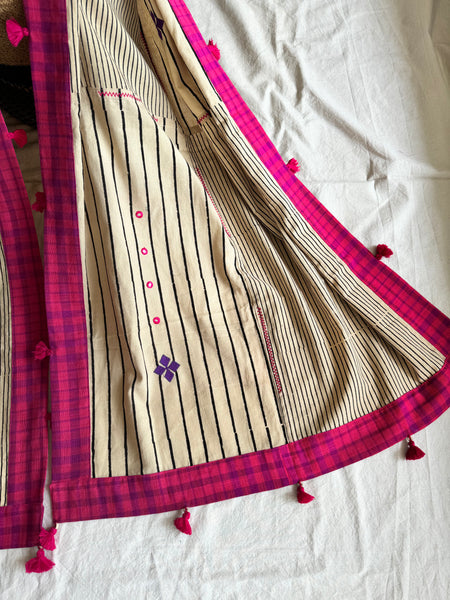 Embroidered Patchwork stole / dupatta with tassels on 4 sides