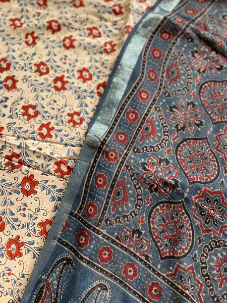 2 piece set - Ajrakh handblock cotton linen dupatta with cotton kurta
