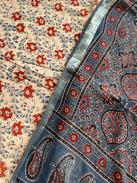 2 piece set - Ajrakh handblock cotton linen dupatta with cotton kurta